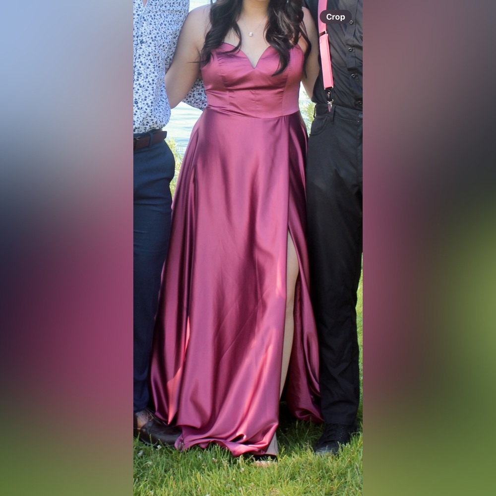 B Darlin Satin Heart Neck Line Dress in Burgundy